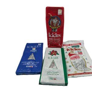 NOS 4 vintage Christmas tree ICICLES garland silver tinsel 7000 stands total 8"